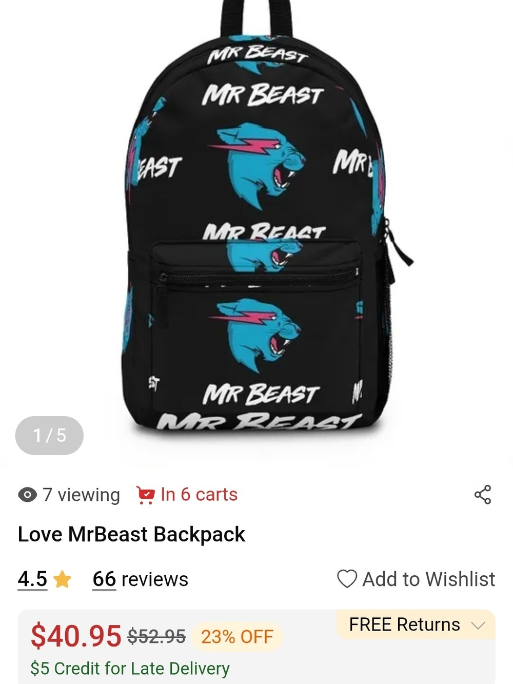 Mr Beast Black & Blue Logo Backpack